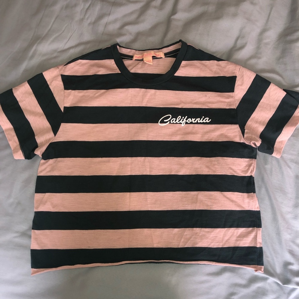 Pink and green striped “California” crop top